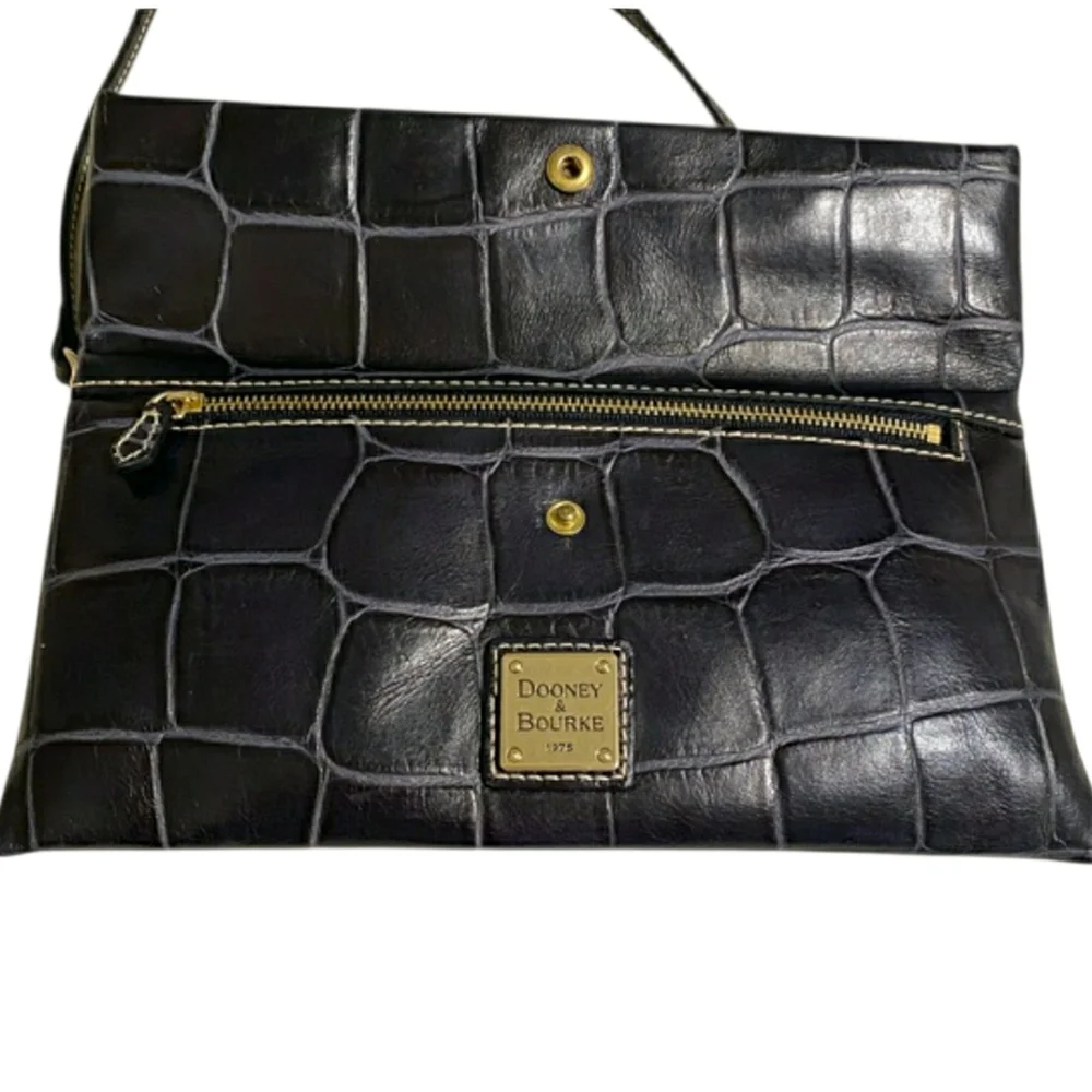 Dooney & Bourke Dennison Croc-Embossed Flap Clutch / Shoulder Bag (Dark Navy)